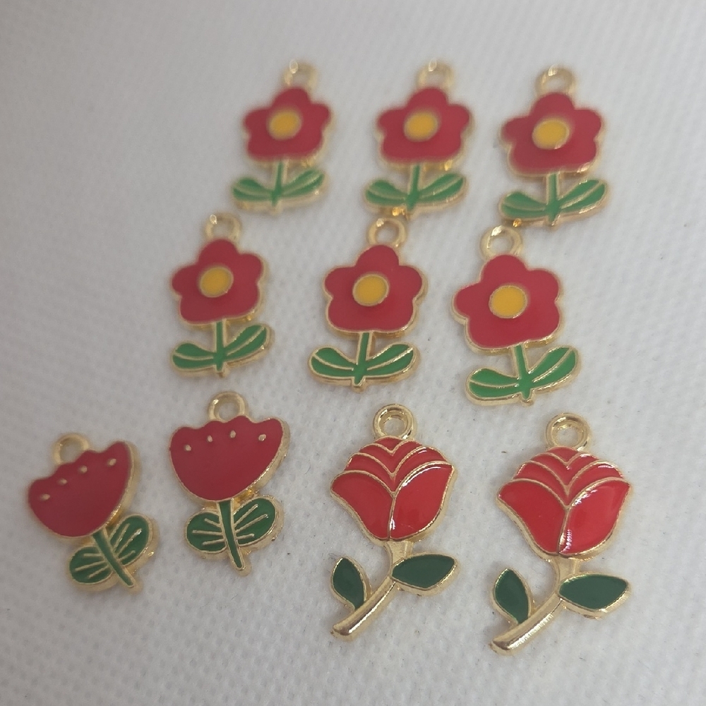 Red and Gold Flower Charms